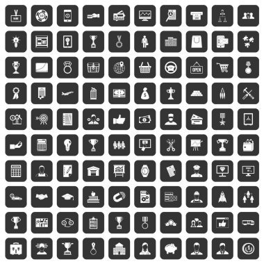 siyah 100 iş kariyer Icons set