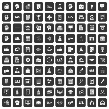 siyah 100 iş stratejisi Icons set