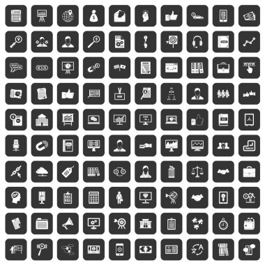 siyah 100 iş eğitim Icons set