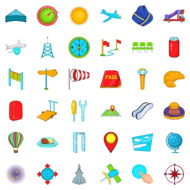 Havacılık Icons set, karikatür tarzı