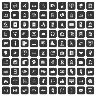 siyah 100 çağrı merkezi Icons set