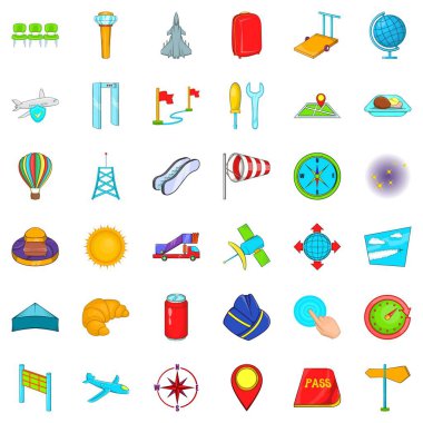 Havaalanı terminal Icons set, karikatür tarzı