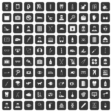 siyah 100 bakım Icons set