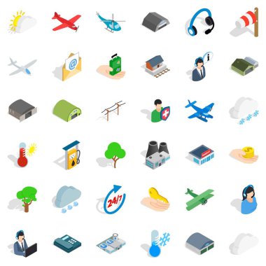 Uçak terminal Icons set, izometrik stili