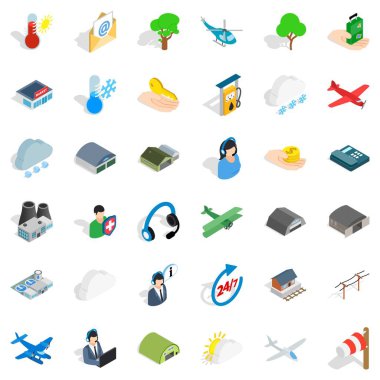 Bütün gün Havaalanı Icons set, izometrik stili
