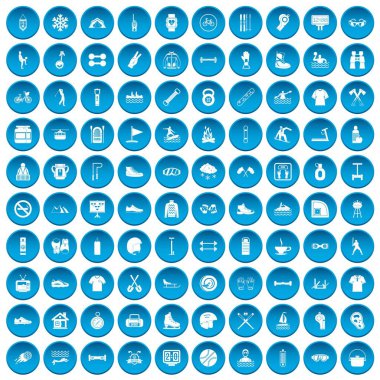 100 spor yaşam simgeleri mavi ayarla