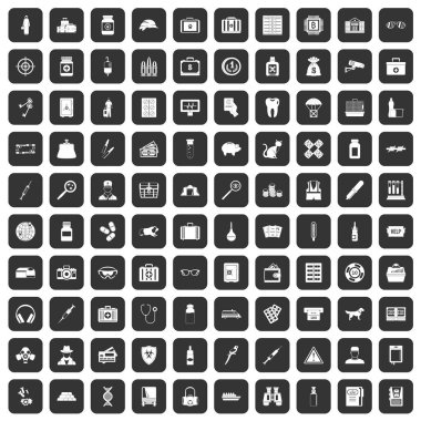 100 büyük simgeler siyah ayarla