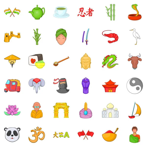 Conjunto de iconos de viaje chinos, estilo de dibujos animados — Vector de stock