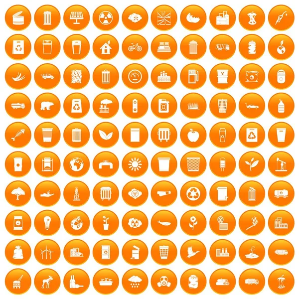 100 ecology icons set orange — Stock Vector