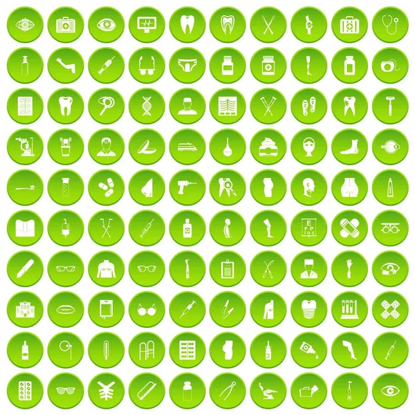 100 gyógyszertár ikonok beállítása zöld — Stock Vector