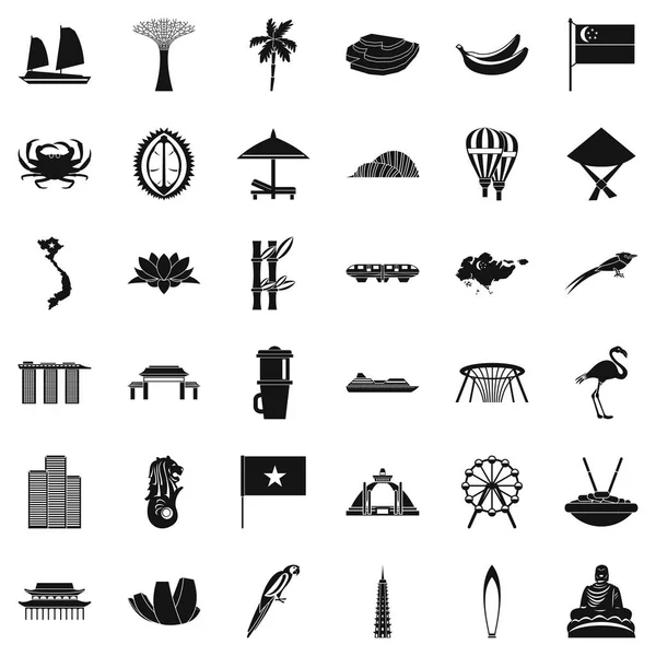 Asya kültürünü Icons set, basit tarzı