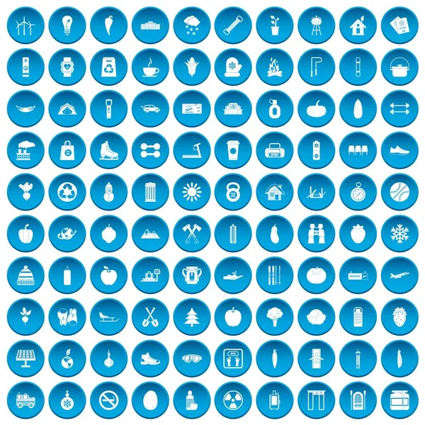 Niebieski zestaw 100 ikon zdrowego stylu życia — Wektor stockowy