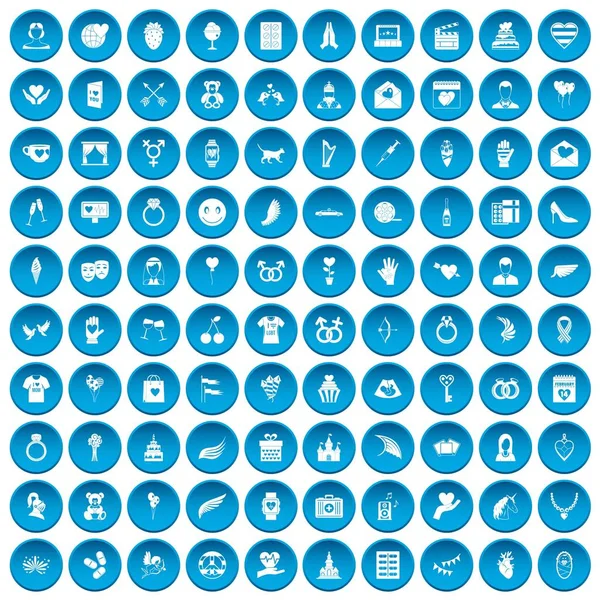 100 heart icons set blue — Stock Vector