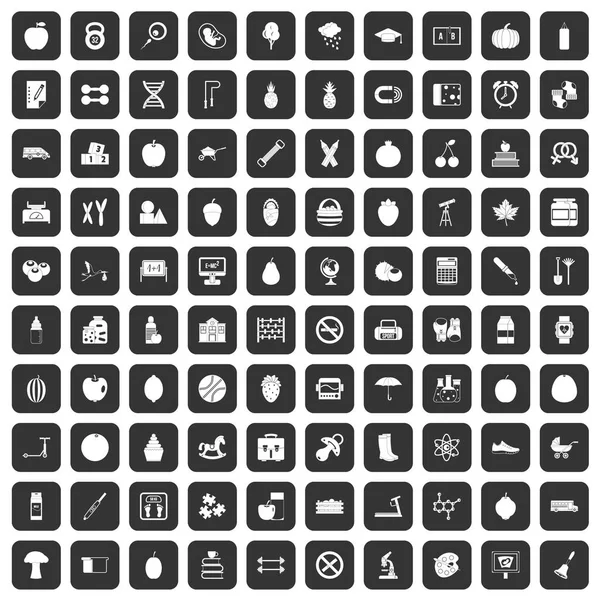 100 iconos de manzana negro — Vector de stock