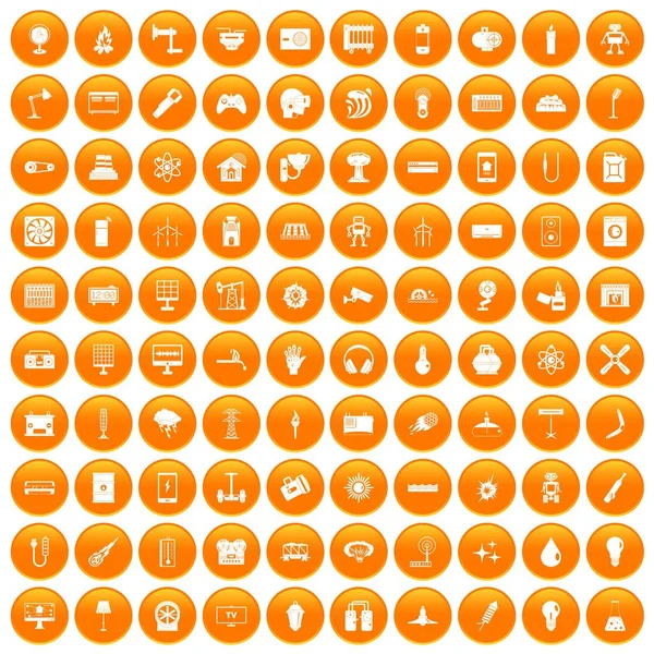100 ícones de energia definir laranja — Vetor de Stock
