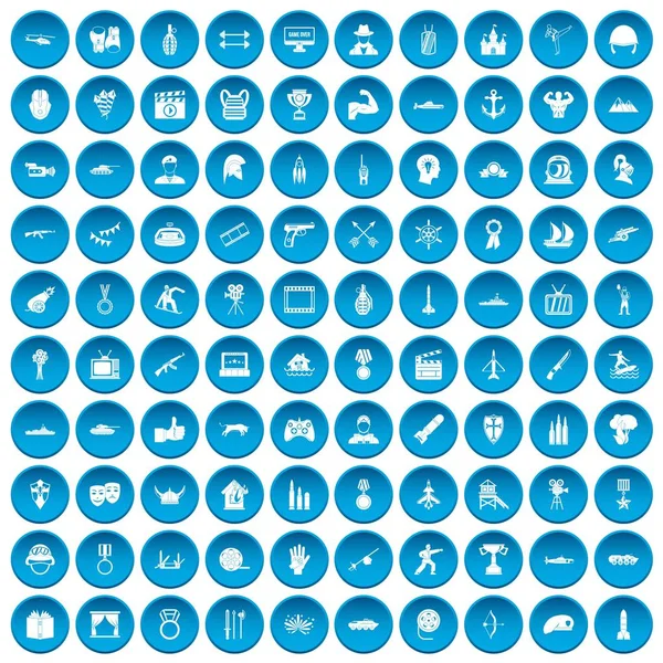 100 icônes héros bleu — Image vectorielle