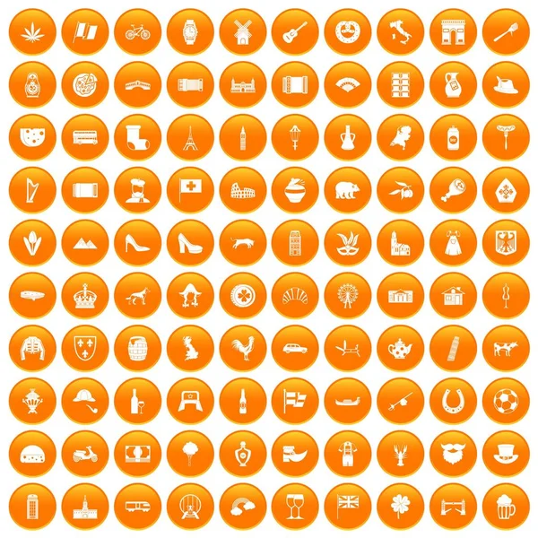 Conjunto de iconos 100 Europa naranja — Archivo Imágenes Vectoriales