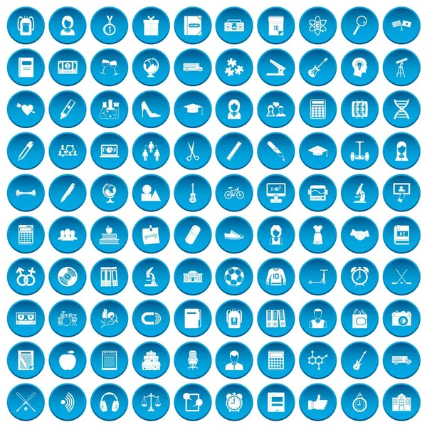 100 iconos de la escuela de alta conjunto azul — Archivo Imágenes Vectoriales