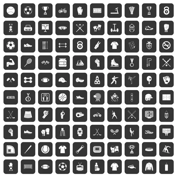 Siyah 100 sporcu Icons set — Stok Vektör