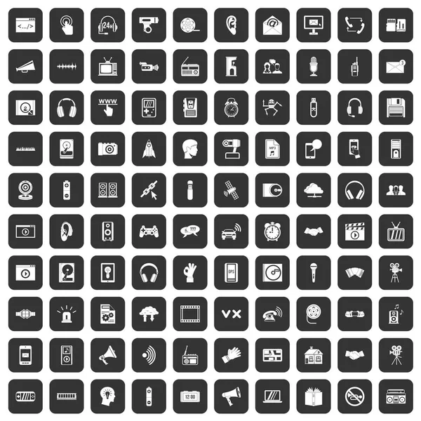 100 Audio-Icons schwarz gesetzt — Stockvektor