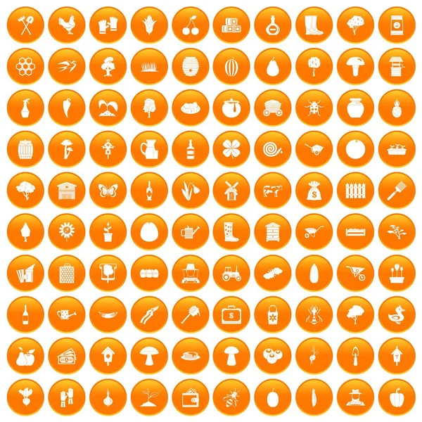 100 hodowli ikony zestaw orange — Wektor stockowy