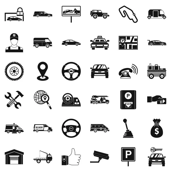 Auto-Icons gesetzt, einfacher Stil — Stockvektor