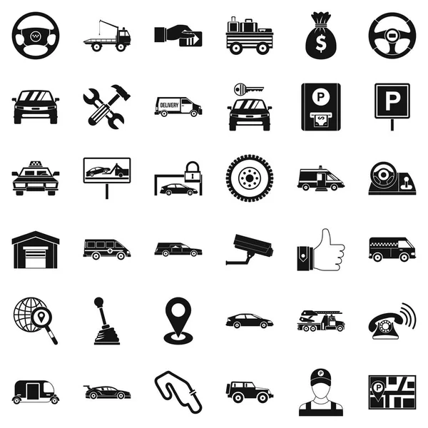 Alquiler de coches iconos conjunto, estilo simple — Vector de stock