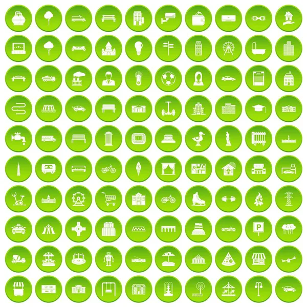 100 urban icons set green — Stock Vector