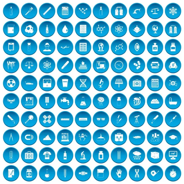 100 лабораторних значків набір синій — стоковий вектор