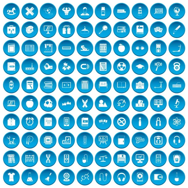 100 learning kids icons set blue — Stock Vector