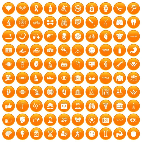 100 εικονίδια υγείας που πορτοκαλί — Διανυσματικό Αρχείο