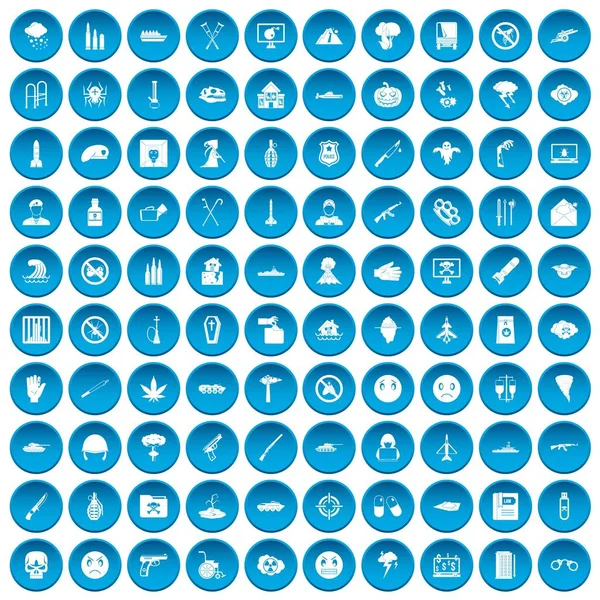 100 піктограм пригнічення встановити синій — стоковий вектор