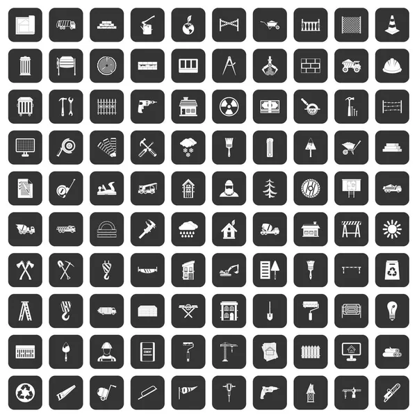 100 Baustoffsymbole schwarz gesetzt — Stockvektor