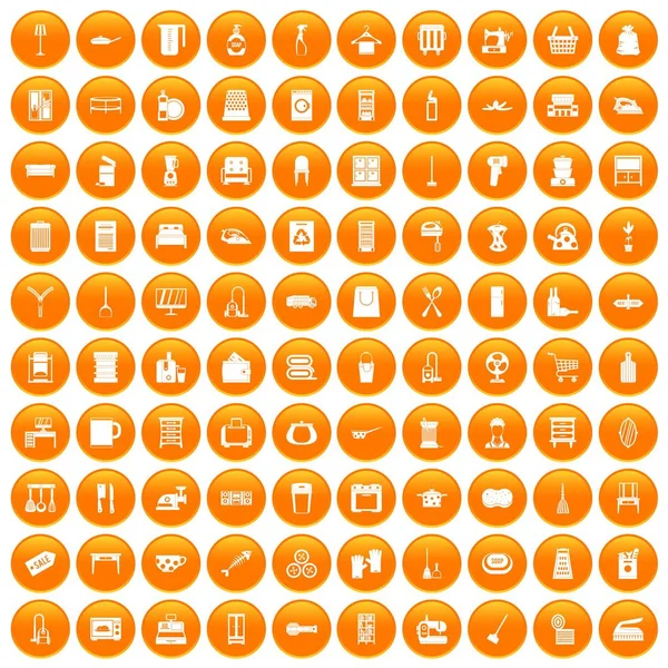 100 iconos de las tareas domésticas naranja — Vector de stock