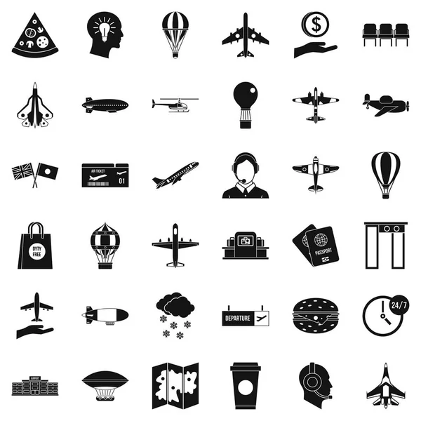 Ensemble d'icônes d'avion, style simple — Image vectorielle