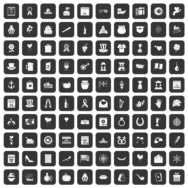 100 iconos de calendario negro — Vector de stock