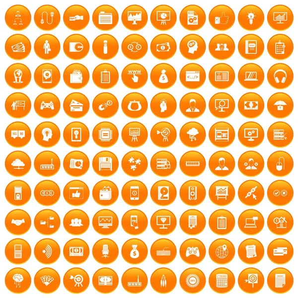 100 ícones de negócios de TI conjunto laranja — Vetor de Stock