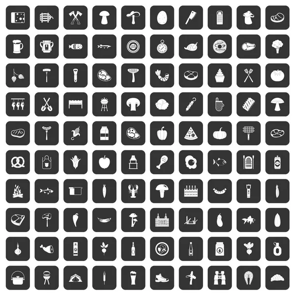 100 barbecue icons set black — Stock Vector