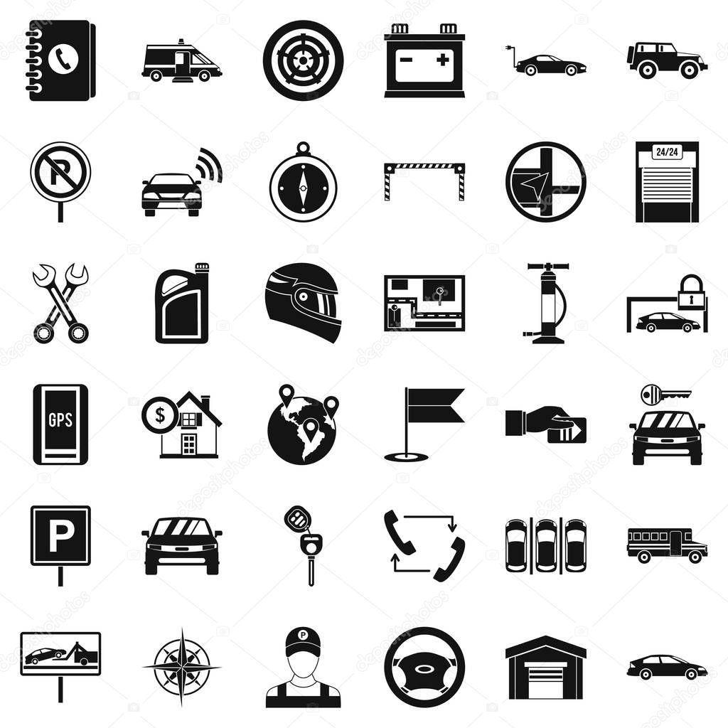 Garage for car icons set. Simple style of 36 garage for car vector icons for web isolated on white background