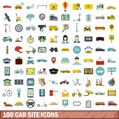 100 araba sitesi simgeleri ayarla, stil düz