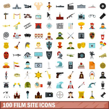 100 film sitesi simgeleri ayarla, stil düz