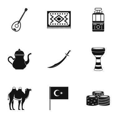 Türkiye ekipman Icons set, basit tarzı