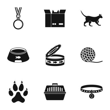 Kedi evi Icons set, basit tarzı