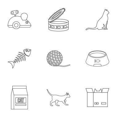 Kedi evi Icons set, anahat stili