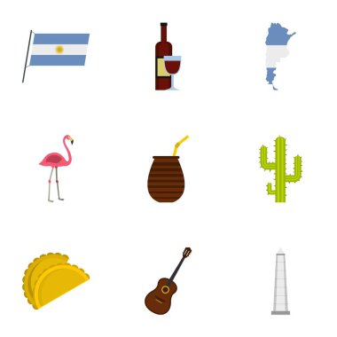 Buenos Aires Icons set, karikatür tarzı seyahat