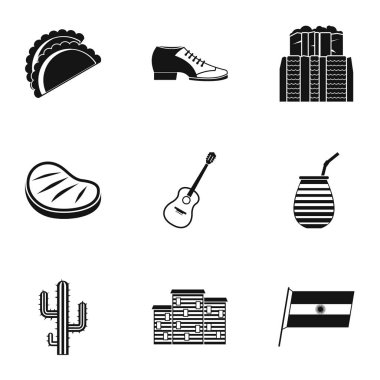 Buenos Aires seyahat Icons set, basit tarzı