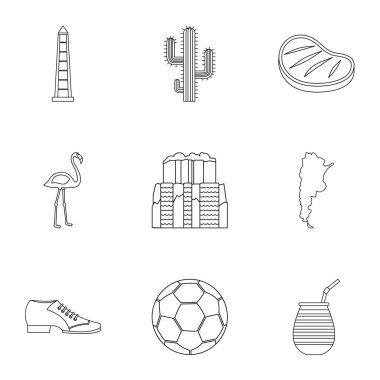 Buenos Aires seyahat Icons set, anahat stili