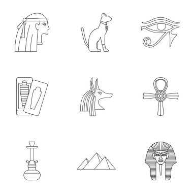 Mısır tarihi Icons set, anahat stili