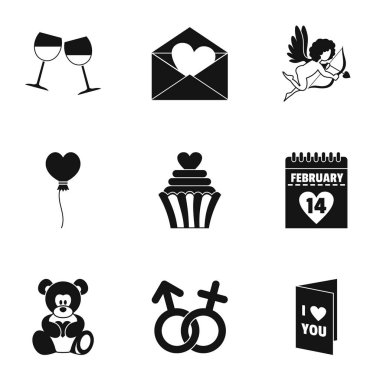 Sevgililer günü ekipman Icons set, basit tarzı