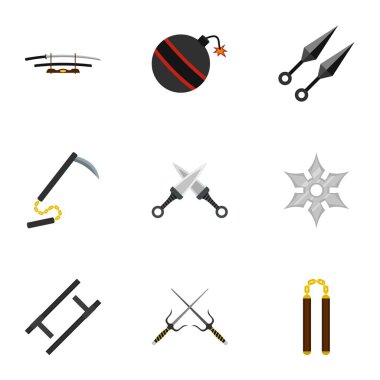 Japonca Icons set, düz stil silah